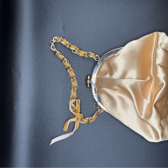 Glamorous Gold Satin Evening Bag with Chain - Picture 1 of 4